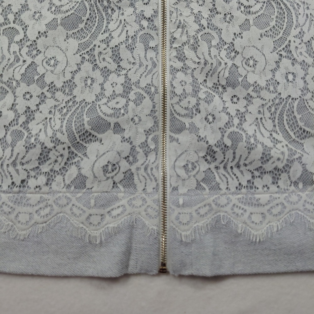 Soft Surroundings Grey White Floral Lace Overlay Zip Front Jacket XL - Picture 12 of 16